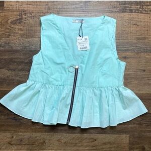 Mint Green Peplum Vest with Zipper